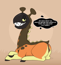 animal_genitalia animal_vulva anus bedroom_eyes dialogue equine_genitalia equine_vulva female feral genitals looking_at_viewer lying narrowed_eyes on_front profanity puffy_anus requesting seductive sex_request sharp_teeth side_view solo teeth text vulva flowerbud nintendo pokemon cover_paige_(flowerbud) farigiraf generation_9_pokemon giraffid mammal pokemon_(species) english_text hi_res