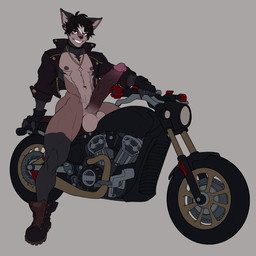 abs anthro balls big_balls big_penis biped erection genitals glans hair huge_penis humanoid_genitalia humanoid_penis male motorcycle muscular muscular_male pecs penis solo vehicle vein veiny_penis castbound russell_(castbound) canid canine canis domestic_dog mammal 1:1 hi_res