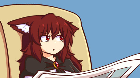 brooch brown_ears brown_hair eyebrow_through_hair eyebrows female hair holding_newspaper holding_object inner_ear_fluff jewelry newspaper red_eyes solo translucent translucent_hair tuft white_inner_ear_fluff mywool metro-goldwyn-mayer tom_and_jerry tom_reading_the_newspaper touhou kagerou_imaizumi animal_humanoid canid canid_humanoid canine canine_humanoid humanoid mammal mammal_humanoid wolf_humanoid