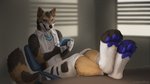 anthro biped blue_eyes detailed_fur fur male open_mouth pawpads sitting smile solo tan_body tan_fur teeth tongue kero_tzuki canid canine canis coyote mammal 16:9 2020 detailed digital_media_(artwork) widescreen