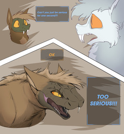dialogue duo fangs feral forked_tongue humor open_mouth open_smile smile teeth tongue naysayingmongrel fallout microsoft night_stalker_(fallout) hi_res