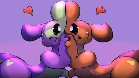 ambiguous_gender anthro big_butt butt duo hand_holding heart_(marking) heart_eyes heart_symbol huge_butt long_ears looking_at_another looking_at_partner markings nude romantic romantic_couple semi-anthro tail thick_tail cutie_clanket rain_world videocult cutie_clover juniper_bloom slugcat 16:9 hi_res widescreen female_(lore) male_(lore)