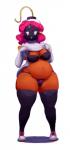 belly bra breasts clothed clothing clothing_lift dark_body dark_skin female footwear hair legwear looking_at_viewer naughty_face not_furry panties pink_hair shirt shirt_lift shoes simple_background slightly_chubby solo stockings thick_thighs thigh_highs topwear underwear wide_hips wind-up_key outta_sync mario_bros nintendo shy-bomb bob-omb bomb_head bomb_humanoid humanoid living_bomb digital_media_(artwork) hi_res