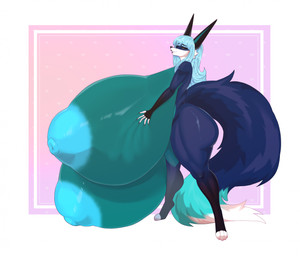 anthro big_breasts big_butt black_lipstick black_sclera blue_body blue_fur blue_hair blue_nipples breast_squish breasts butt female fur hair hime_cut huge_breasts huge_butt huge_thighs hyper hyper_breasts lipstick long_hair makeup multicolored_body multicolored_fur nails nipples simple_background solo squish tail teal_body teal_fur thick_thighs two_tone_body two_tone_fur white_body white_fur yellow_eyes ernestaugust louise_lupine canid canine fox mammal hi_res