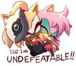 anthro bracelet breasts clothing duo electronics fangs female gloves handwear hug jewelry mask microphone singing teeth bananagaari idw_publishing sega sonic_the_hedgehog_(comics) sonic_the_hedgehog_(idw) sonic_the_hedgehog_(series) amy_rose whisper_the_wolf canid canine canis eulipotyphlan hedgehog mammal wolf