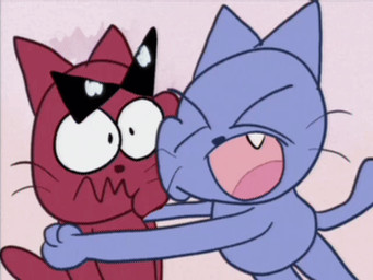 >_< ambiguous_gender animated_gif anthro blush duo eyes_closed hug hugging_another toony wide_eyed ajmelon cheepo neepo domestic_cat felid feline felis mammal 4:3 animated short_playtime male_(lore)