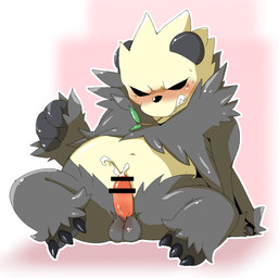 anthro balls blush bodily_fluids claws cum cumshot ejaculation erection genital_fluids genitals hands-free male orgasm penis simple_background solo sweat tapering_penis toe_claws doneru nintendo pokemon generation_6_pokemon mammal pangoro pokemon_(species) 2015 censored hi_res