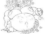 abdominal_bulge anthro anthro_pred belly big_belly big_breasts bodily_noises breasts burping different_sound_effects digestion_noises extended_sound_effect female female_pred fully_inside macro muscular muscular_arms muscular_female muscular_legs navel nipples onomatopoeia open_mouth outie_navel piercing rumbling_stomach sharp_teeth sound_effect_variant sound_effects teeth text vore izzyfatcat neesha_(pilpil) gnoll hyena mammal absurd_res digital_media_(artwork) hi_res monochrome