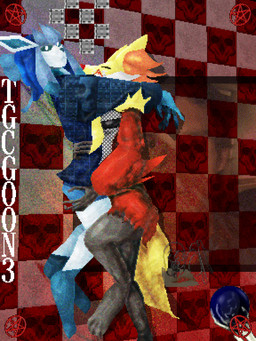 abstract_background anthro anthrofied blue_body blue_clothing bone bottomwear breasts clothing cuddling dark_sclera disinterested duo eyes_closed facial_piercing facial_scar female female/female fishnet_clothing fishnet_topwear floor fur lip_piercing looking_at_viewer multicolored_body multicolored_fur occult_symbol orb pentagram piercing pseudo_clothing pupils scar shirt shorts skeleton skull symbol tail text tile tile_floor topwear white_pupils yellow_body yellow_fur thegreaterclaush dexter_(series) nintendo pokemon dexter_morgan mistral_(thegreaterclaush) prestro delphox eeveelution generation_4_pokemon generation_6_pokemon glaceon pokemon_(species) 3:4 animated animated_png digital_media_(artwork) english_text hi_res pixel_(artwork) watermark