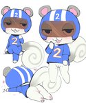 anthro armor blush bottomless butt clothed clothing female genitals headgear helmet multiple_poses pose pussy solo amimalcrossin animal_crossing nintendo agent_s_(animal_crossing) mammal rodent sciurid hi_res