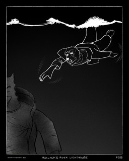 4_toes anthro black_background border clothing coat collared_jacket darkness death diving drowned duo eyes_closed feet jacket male markings shirt simple_background swimming toes topwear underwater water wave whisker_markings sharkinthepark maccaw_(sharkinthepark) macleish_(sharkinthepark) avian bird canid canine canis domestic_dog mammal owl 2025 absurd_res comic greyscale hi_res monochrome