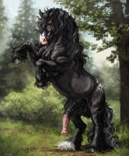 animal_genitalia animal_penis balls big_penis black_balls black_body black_fur black_mane black_penis black_tail equine_genitalia equine_penis feral fur genitals glistening glistening_eyes half-erect looking_at_viewer male male_feral mane medial_ring mouth_closed orange_eyes outside penis pink_penis plant shrub solo tail tree scarlanya equid equine horse mammal absurd_res hi_res huge_filesize