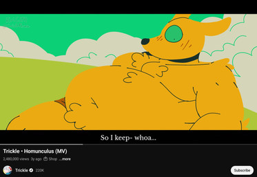 ambiguous_gender anthro blush blush_lines cloud fluffy fur green_eyes green_sky hill male music nude orange_body orange_fur overweight overweight_ambiguous sky solo text chrissophrase youtube limon_(venz228) canid canine mammal 2026 english_text hi_res