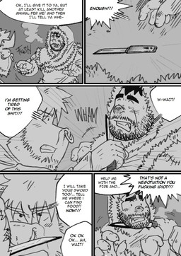 armor dialogue knife male male/male profanity snow storm text husky92 european_mythology greek_mythology mythology bovid bovine humanoid mammal minotaur orc comic english_text greyscale hi_res monochrome multiple_scenes