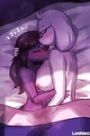 anthro bed bed_sheet bedding big_breasts blush bodily_fluids breasts cuddling duo eyes_closed eyewear female female/female furniture gentle_femdom glasses hug huge_breasts motherly nipples nude on_bed sleeping sound_effects sweat vowelless vowelless_sound_effect zzz lumineko deltarune undertale_(series) susie_(deltarune) toriel bovid caprine goat mammal reptile scalie 2:3