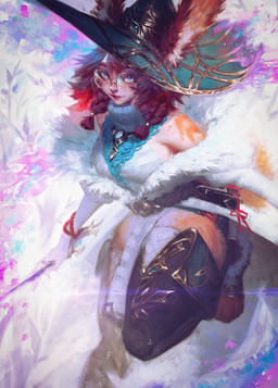 blue_eyes braided_pigtails clothing eyewear female fur glasses gloves hair handwear hat headgear headwear jewelry markings orange_body orange_fur rabbit_ears red_hair smile smiling_at_viewer solo spots spotted_body spotted_fur standing wand wide_hips witch_hat sophyucha league_of_legends riot_games tencent aurora_(lol) animal_humanoid humanoid lagomorph lagomorph_humanoid leporid_humanoid mammal mammal_humanoid rabbit_humanoid vastaya hi_res