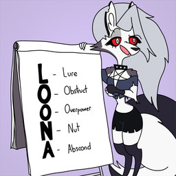 anthro bottomwear clothing collar crop_top female fingerless_gloves gloves handwear humor placard shirt shorts solo spiked_collar spikes television_show topwear burgerpocalypse hellaverse helluva_boss it's_always_sunny_in_philadelphia mythology loona_(helluva_boss) canid canid_demon canine canis demon hellhound mammal mythological_canine mythological_creature wolf 1:1 hi_res