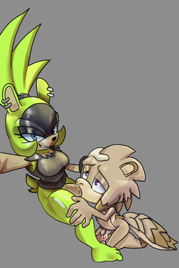 blue_eyes clothing duo feet fellatio female fur genitals green_body green_fur grey_background intersex intersex/male male male/female oral penile penis sex shirt simple_background tail topwear nicole_chees idw_publishing sega sonic_the_hedgehog_(comics) sonic_the_hedgehog_(idw) sonic_the_hedgehog_(series) fan_character surge_the_tenrec afrosoricid humanoid mammal tenrec absurd_res hi_res