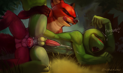 anthro bodily_fluids cum cum_in_ass cum_inside cumshot ejaculation genital_fluids male male/male sex ashzxuxu disney zootopia nick_wilde humanoid absurd_res hi_res