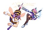 accessory chainsaw chainsaw_arm clothing dress duo female flower flower_in_hair flying hair hair_accessory leggings legwear machine pink_hair plant power_tool purple_clothing purple_dress purple_hair stinger tools wings wrist_chainsaw wrist_weapon michafrar tekken alisa_bosconovitch q-bee android animal_humanoid arthropod arthropod_humanoid bee_humanoid humanoid hymenopteran hymenopteran_humanoid insect insect_humanoid robot hi_res