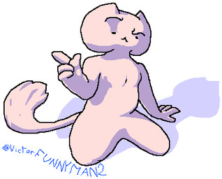 ambiguous_gender anthro belly eyebrows featureless_crotch gesture hand_gesture kneeling pointing pointing_up raised_eyebrow resting_on_arm slightly_chubby solo tail mochfun2 domestic_cat felid feline felis mammal low_res