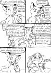 2016 anthro bed black_and_white canid canine carrot cellphone chest_tuft clothed clothing comic dialogue disney duo electronics english_text eric_schwartz female food fox furniture hi_res inside judy_hopps lagomorph leporid male mammal monochrome nick_wilde phone plant predator/prey rabbit red_fox shaking_head sitting skimpy standing tail tail_grab text topless true_fox tuft tugging underwear vegetable zootopia