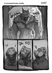 anthro big_butt breasts butt clothed clothing fake_fear female humor male muscular muscular_anthro muscular_male nipples nude presenting pretending_to_be_scared text duart mythology canid canine human mammal mythological_canine mythological_creature werecanid werecanine werecreature werewolf absurd_res comic english_text hi_res monochrome