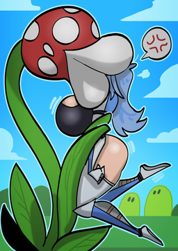 ambiguous_gender annoyed big_breasts bound breasts butt clothed clothing dominant dominant_ambiguous duo female female/ambiguous hero heroine heroine_in_trouble interspecies kissing lips not_furry plant restrained size_difference smaller_female smaller_human smothering struggling submissive submissive_female thick_lips drazerg's_artist mario_bros nintendo elemental_creature flora_fauna human mammal piranha_plant absurd_res hi_res