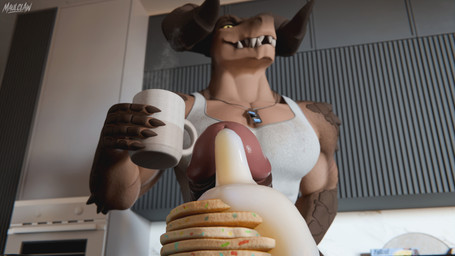 2_horns abs anthro appliance baking_soda beverage biceps big_muscles big_pecs big_penis bodily_fluids book bottle brown_body brown_fur brown_scales carton chair claws clothed clothing coffee container cooking_with_cum cookware counter cum cum_on_food cup dog_tags dominant egg empty_bottle erection food foreskin frying_pan fur furniture genital_fluids genitals glowing glowing_eyes groceries grocery_bag hand_on_hip happy holding_object horn huge_muscles huge_penis humanoid_genitalia humanoid_penis hyper hyper_genitalia hyper_penis inside jewelry kitchen kitchen_appliance kitchen_cabinet kitchen_counter kitchen_stove kitchen_utensils light logo looking_at_viewer looming looming_over male manly milk muscular muscular_anthro muscular_arms muscular_male muscular_thighs necklace nipples pancake pecs penis retracted_foreskin scales seductive sharp_teeth shirt smile solo spikes stove syrup table tail tank_top teeth thick_arms thick_cumshot thick_thighs tongue tools topwear waist yellow_sclera maulclaw vulgarvictor_(modeler) bethesda_game_studios fallout microsoft obsidian_entertainment daddyclaw_(vulgarvictor) deathclaw mammal monster reptile scalie 16:9 2026 3d_(artwork) artist_logo blender_(artwork) colored comic cover digital_media_(artwork) hi_res wallpaper watermark widescreen
