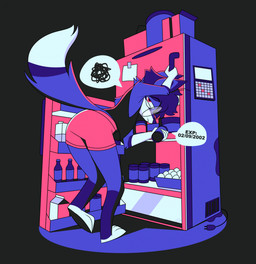 annoyed anthro appliance ass_up boxers_(clothing) butt clothed clothing eyewear fridge fur glasses kitchen_appliance looking_at_viewer male markings midnight_snack monobutt multicolored_tail plantigrade raised_tail round_glasses solo tail tail_markings tired underwear wearing_glasses animatedmau animatedmau_(fursona) canid canine canis mammal wolf 2026 digital_drawing_(artwork) digital_media_(artwork) hi_res restricted_palette shaded