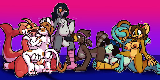 2_toes 3_toes 4_fingers accessory anthro anthro_on_anthro anthro_penetrated anthro_penetrating anthro_penetrating_anthro balls beak big_balls big_breasts big_penis bisexual bisexual_pride_colors black_beak black_claws black_eyes black_hair black_nipples black_penis blue_body blue_feathers blue_stripes blush breasts brown_beak brown_body brown_feathers brown_fur brown_hair brown_spots butt butt_grab claws cunnilingus curled_tail curly_hair cute_fangs entwined_tails erection eyes_closed fangs feathers feet fellatio female female_penetrated fingers flower flower_on_head foot_grab fur genitals green_eyes green_pupils grey_balls grey_beak grey_body grey_feathers group group_sex hair hair_accessory hand_on_butt head_grab hibiscus interspecies jewelry kneeling kneeling_sex larger_anthro larger_male lgbt_pride long_tail lying male male/female male_penetrating male_penetrating_female markings necklace nipples on_lap on_side oral orange_penis orange_sclera orange_spots orgy pawpads penetration penile penis pink_pawpads plant pride_colors pupils purple_body purple_feathers purple_stripes red_body red_nipples red_scales scales scuted_legs scutes sex size_difference skull_necklace smaller_anthro smaller_female smile spots spotted_body spotted_fur spotted_scales standing striped_feathers stripes tail tail_coil talons tan_body tan_fur teal_body teal_scales teeth toe_claws toes tribadism vaginal whiskers white_balls white_body white_fur white_scales yellow_beak yellow_body yellow_scales yellow_sclera yellow_spots ultilix christie_(felino) kimmy_(felino) lana_banana_(felino) nilina_(felino) pietro_(felino) tommy_koi accipitrid accipitriform amur_carp avian bird carp chameleon columbid cyprinid cypriniform domestic_cat felid feline felis fish haplorhine koi lizard mammal marine monkey pigeon primate reptile scalie typical_carp 2025 hi_res