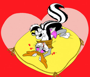 armor balls bed bite black_body black_fur clothed clothing crossdressing duo erection eyeshadow femboy foreskin fur furniture genitals grey_body headgear helmet interspecies lying makeup male male/male nipple_bite nipple_fetish nipple_play nipples on_back penis pigtails upskirt argon_vile looney_tunes warner_brothers bugs_bunny pepe_le_pew lagomorph leporid mammal mephitid rabbit skunk hi_res