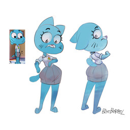 3_fingers 3_toes anthro arms_bent barefoot big_breasts big_butt big_ears big_eyes biped black_eyebrows black_eyes black_markings blue_body blue_ears blue_fur blue_tail bottom_heavy bottomwear breasts butt clothed clothed_anthro clothed_female clothing collared_shirt curved_eyebrows dark_markings eyebrows eyelashes facial_markings feet female fingers fully_clothed fully_clothed_anthro fully_clothed_female fur glistening glistening_eyes grey_bottomwear grey_clothing grey_skirt head_markings huge_hips iris light_body light_fur light_markings long_eyelashes looking_at_self looking_down looking_down_at_self markings mature_anthro mature_female mouth_closed multiple_poses muzzle_(marking) no_pupils pink_nose plantigrade pointy_ears pose prick_ears rolled_up_sleeves round_eyes shirt simple_background skirt snout solo standing straight_legs tail text thick_thighs three-quarter_view toes topwear whisker_markings white_background white_clothing white_markings white_sclera white_shirt white_topwear wide_eyed wide_hipped_anthro wide_hipped_female wide_hips bluebarrel cartoon_network the_amazing_world_of_gumball nicole_watterson domestic_cat felid feline felis mammal 1:1 2026 absurd_res artist_name colored_sketch digital_drawing_(artwork) digital_media_(artwork) hi_res reference_image sketch