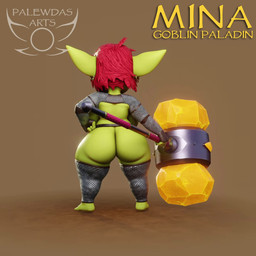 4_fingers 4_toes amber_eyes areola armor belly big_breasts big_butt big_ears biped blush breasts butt chainmail clothed clothing ear_piercing ear_ring fantasy feet female female_humanoid fingers giant_hammer green_body hair hammer hand_on_hip holding_object holding_weapon maul nipple_piercing nipples oversized_weapon paladin piercing red_hair ring_piercing shortstack slightly_chubby solo thick_thighs toes tools unconvincing_armor weapon palewdas_arts palewdasarts_(modeler) mina_(palewdasarts) goblin humanoid 1:1 3d_(artwork) 3d_animation animated digital_media_(artwork) hi_res no_sound short_playtime turntable_(animation) video