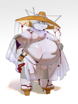 anthro asian_clothing belly briefs buckteeth bulge clothing east_asian_clothing footwear fur geta grey_body grey_fur hat headgear headwear japanese_clothing male moobs nipples overweight sandals shoes socks solo straw_hat tabi_socks teeth underwear return026 tamacolle mammal rodent absurd_res hi_res