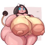 1:1 2023 anthro areola belly big_areola big_breasts big_butt black_ears black_nose black_tail_tip blep blue_eyes border bovid bovine breasts butt cattle colored digital_media_(artwork) dipstick_tail female front_view generation_2_pokemon hi_res horn huge_areola huge_breasts huge_butt hyper hyper_areola hyper_butt hyper_nipples lightmizano looking_at_viewer mammal markings miltank motion_lines nintendo nipples overweight overweight_female pink_areola pink_background pink_body pink_nipples pokemon pokemon_(species) red_tongue shaded signature simple_background slightly_chubby slightly_chubby_female solo tail tail_markings tan_belly tan_breasts tan_tail thick_thighs tongue tongue_out white_border