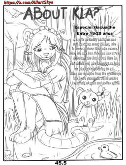 anthro black_eyes clothing female footwear gloves handwear happy maid_uniform socks solo text uniform allartskye kia_(allartskye) american_opossum arthropod insect mammal marsupial comic english_text hi_res sketch url