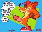 anthro balls big_glans bodily_fluids clothing cum ejaculation erection footwear genital_fluids genitals glans gloves hands-free handwear humanoid_genitalia humanoid_penis humping_air male penis pink_glans pink_penis recording text thrusting tongue tongue_out chestnutfur activision crash_bandicoot_(series) crash_bandicoot bandicoot mammal marsupial 2024 4:3 english_text