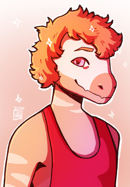 anthro clothing gradient_background male red_clothing red_topwear shirt simple_background sleeveless_clothing smile solo tank_top topwear year hq goodbye_volcano_high ko_op_(game_developer) reed_(gvh) dinosaur dromaeosaurid prehistoric_species reptile saurischian scalie theropod velociraptor 2020 hi_res