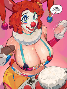 big_breasts blue_eyes bottomwear breasts buckteeth cleavage clothed clothing clown clown_costume clown_makeup clown_nose cream_pie_(food) disembodied_penis ear_piercing female genitals glans gloves group group_sex hair handjob handwear huge_breasts humanoid_genitalia humanoid_penis long_ears male pants penile penis piercing red_eyes red_hair red_nose sex suspenders teeth threesome trio white_face_paint diforland animal_humanoid humanoid lagomorph lagomorph_humanoid leporid_humanoid mammal mammal_humanoid rabbit_humanoid 3:4 absurd_res hi_res