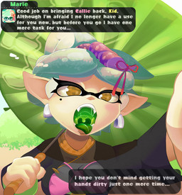 breasts female imminent_vore open_mouth solo text yellow_eyes malachi21148 nintendo splatoon marie_(splatoon) aquatic cephalopod humanoid inkling mollusk 2019 absurd_res english_text hi_res