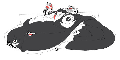 ambiguous_gender belly big_belly big_butt black_body black_fur butt clothing extreme_size_difference fat_arms fat_folds feral food fur furry_tail group hands_on_stomach huge_belly huge_butt huge_cheeks huge_hips hyper hyper_belly hyper_butt hyper_hips immobile jacket love_handles morbidly_obese morbidly_obese_feral obese obese_feral offering_food overweight overweight_feral petting red_eyes sacrifice sitting size_difference struggling tail tongue tongue_out topwear trapped white_body white_fur wide_hips boot_(artist) nintendo pokemon galarian_form galarian_linoone galarian_zigzagoon generation_1_pokemon generation_8_pokemon pikachu pokemon_(species) regional_form_(pokemon) 2022 colored_sketch hi_res sketch