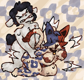 ambiguous_penetration anthro areola arm_grab arm_tattoo bell bell_collar black_hair bodily_fluids bouncing_breasts breasts brown_areola butt butt_squish chest_tuft clenched_teeth collar duo emanata eyes_closed female flower_tattoo fluffy fur genitals hair hands_behind_back kneeling leg_tattoo looking_pleasured male male/female multicolored_body multicolored_fur multicolored_vulva open_mouth paws penetration sex squish sweat tail tattoo teeth thigh_tattoo tuft vulva white_body scaliescum epic_games fortnite cate_meowdy calico_cat canid canine canis domestic_cat domestic_dog felid feline felis mammal aliasing digital_media_(artwork) hi_res