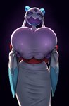 big_breasts blue_eyes breasts clothed clothing female hand_on_breast huge_breasts nipple_outline simple_background solo azuu nintendo pokemon froslass generation_4_pokemon ghost humanoid mammal pokemon_(species) spirit hi_res