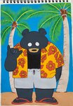 anthro beach black_body black_fur black_nose clothed clothing footwear fur humanoid_hands kemono open_clothing open_shirt open_topwear overweight overweight_anthro sandals seaside shirt shoes solo swimwear topwear yuumin148 bear black_bear mammal moon_bear ursine 2020 hi_res