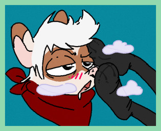 3_toes anthro blush blush_lines border brown_body brown_fur clothing dazed eyebrows feet footwear fur green_border hair kerchief legwear male musk musk_cloud paws raised_eyebrow simple_background sniffing socks solo stockings tights toes white_hair maffi merlin_(lllmaddy) domestic_ferret mammal mustelid musteline true_musteline weasel