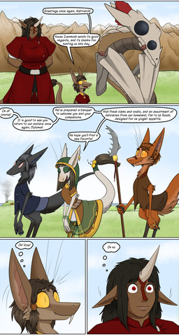 anthro clothing dialogue eyeshadow female feral floppy_ears group makeup male melee_weapon pink_eyes polearm red_eyes spear tail tail_tuft text thought_bubble tuft weapon yellow_eyes valsalia out-of-placers beizel_(oop) isher kalgkur kassen_akoll kattajak vizlet baxxid humanoid mammal yinglet comic english_text hi_res letterbox