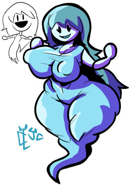 beady_eyes big_breasts big_nipples black_eyes blue_body blue_hair breasts cleavage clothed clothing dress eyelashes female ghost_tail hair huge_breasts huge_nipples long_hair navel_outline nipple_outline nipples not_furry raised_hand simple_background smile solo thick_thighs tight_clothing tight_dress topwear white_background wide_hips justcoffee spooky's_jump_scare_mansion spooky_(sjm) ghost humanoid spirit absurd_res hi_res
