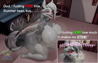 anthro big_breasts big_butt bodily_fluids breasts butt butt_digging collar cross-eyed digging_into_butt female grey_nipples huge_breasts huge_butt huge_thighs looking_pleasured moan musk musk_drunk musky_armpit musky_body musky_breasts musky_butt musky_feet nipples onomatopoeia overweight overweight_female profanity scratching_butt slightly_chubby slightly_chubby_female smelly sniffing sniffing_hand solo sound_effects spiked_collar spikes sweat sweaty_body sweaty_breasts sweaty_butt sweaty_face sweaty_legs sweaty_thighs text thick_thighs tongue tongue_out mr.bootylover aeridiccore_(modeler) hellaverse helluva_boss mythology loona_(helluva_boss) canid canid_demon canine demon hellhound mammal mythological_canine mythological_creature english_description english_text hi_res