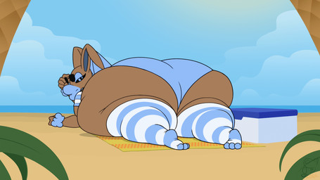 anthro beach big_butt black_sclera blue_clothing blue_ears blue_eyes blue_eyeshadow blue_footwear blue_inner_ear blue_legwear blue_lips blue_panties blue_sky blue_socks blue_thigh_highs blue_thigh_socks blue_underwear bouncing_butt brown_body brown_ears butt butt_jiggle clothing cloud cooler eyelashes eyeshadow eyewear femboy footwear huge_butt huge_thighs hyper hyper_butt hyper_lips jiggling legwear lips looking_at_viewer looking_back looking_back_at_viewer lying makeup male on_front outside palm_tree panties pattern_clothing pattern_legwear pattern_socks pattern_thigh_highs pattern_thigh_socks plant rear_view sand sea sky socks solo sunglasses thick_lips thick_thighs thigh_highs thigh_socks tree underwear water white_clothing white_footwear white_legwear white_socks white_thigh_highs white_thigh_socks calorie nintendo pokemon ethan_(reathe) generation_4_pokemon lagomorph leporid lopunny mammal pokemon_(species) rabbit 16:9 2025 2d_animation animated colored digital_media_(artwork) flat_colors loop short_playtime widescreen